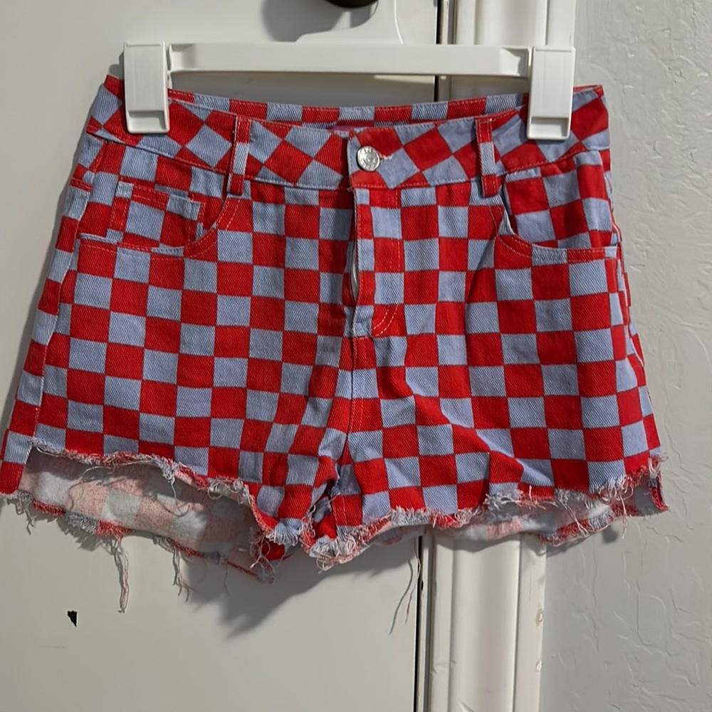 Red and blue edikted jean shorts (size small)